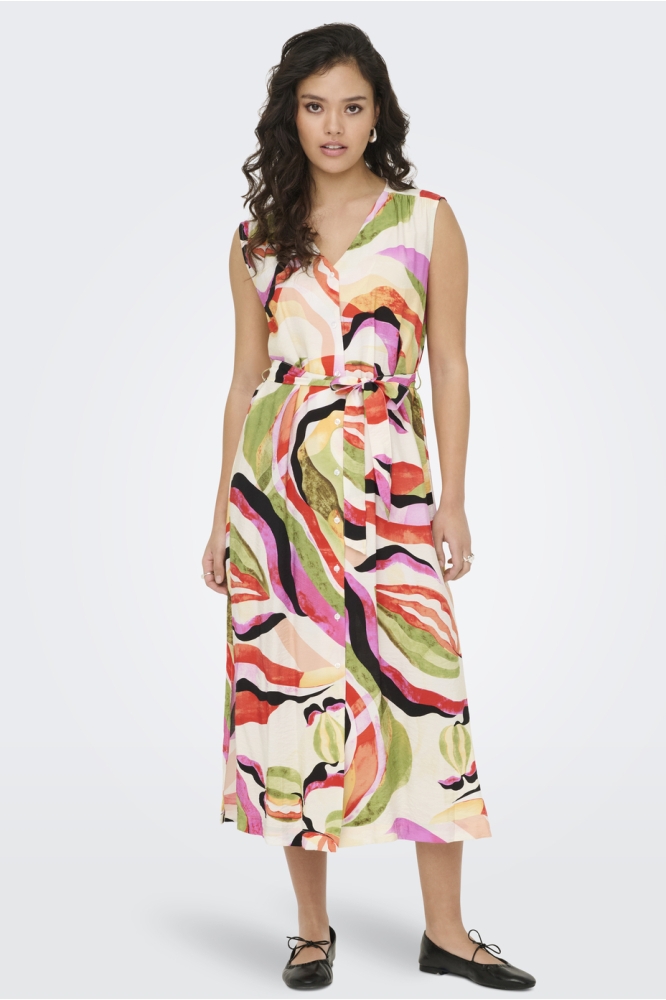 JDYLUMI S/S MIDI SHIRT DRESS WVN 15351621 CLOUD DANCER/MULTI ABST